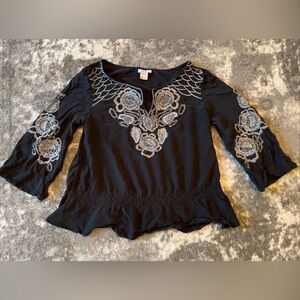 CACHE Black Embroidered Silk Top Size XS PERFECT  CONDITION
